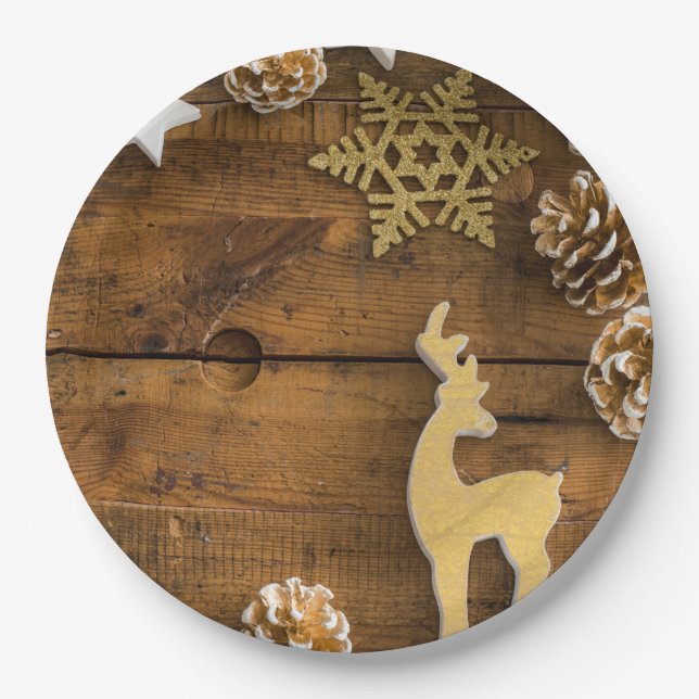 Rustikale Weihnachtsszenen-WegwerfpapierTeller Pappteller (Vorderseite)