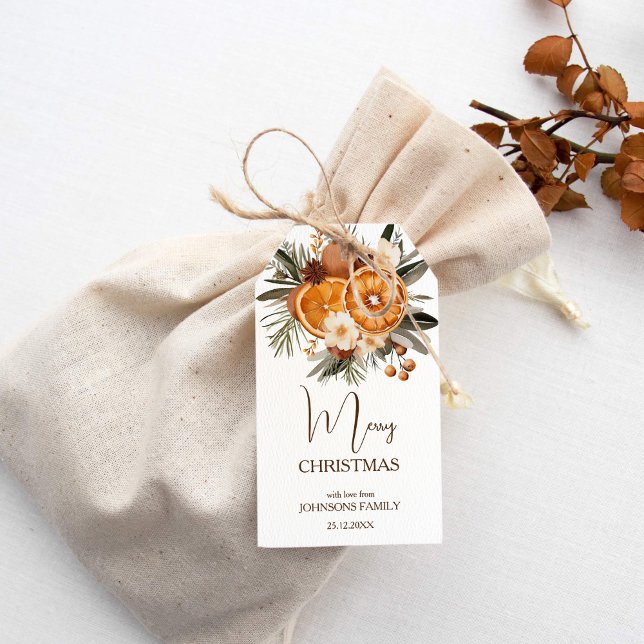 Rustikale Weihnachtszeit botanischer Trockenzitrus Geschenkanhänger (Rustic Christmas botanical dry citrus winter flowers personalized Gift Tags)