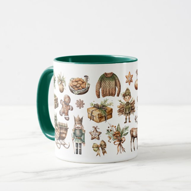 Rustikale Weihnachtszeit-Tasse Tasse (Vorderseite Links)