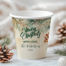Rustikale Weihnachtszeit und Pinienfest Pappbecher