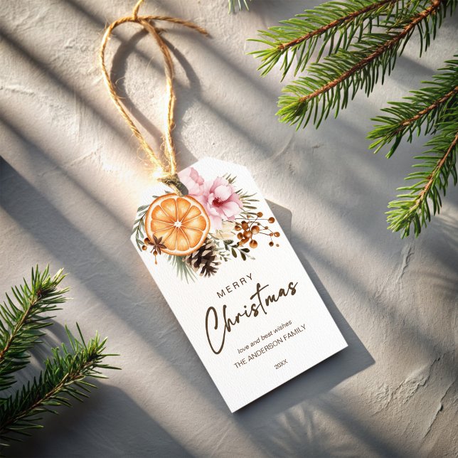 Rustikale Weihnachtszitrus botanisch Geschenkanhänger (Rustic Christmas winter greenery dry oranges citrus botanical Gift Tags personalized Christmas tags)