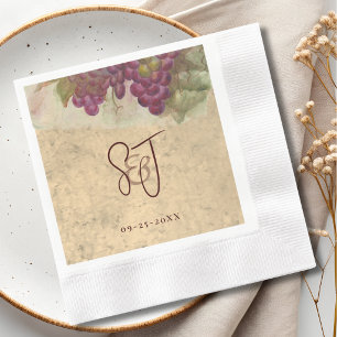Rustikale Weinberg-Hochzeit Elegante Monogramm-Ini Serviette