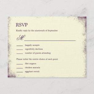 Rustikale Weinberge Hochzeit RSVP mit Menü - Lila