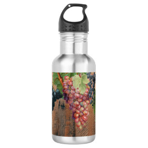 Rustikale Weinberge Holz & Trauben Edelstahlflasche