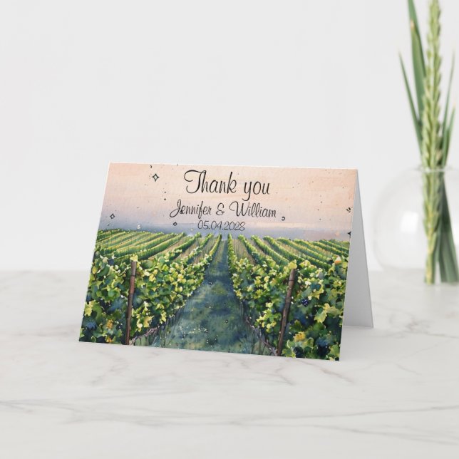 Rustikale Weinberge Zielort Italien Hochzeit Dankeskarte (Vorderseite)