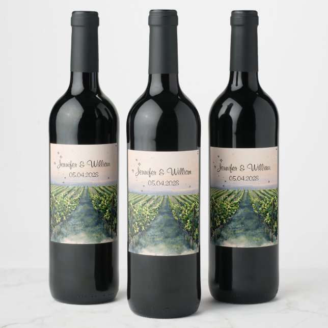 Rustikale Weinberge Zielort Italien Hochzeit Weinetikett (Flaschen)