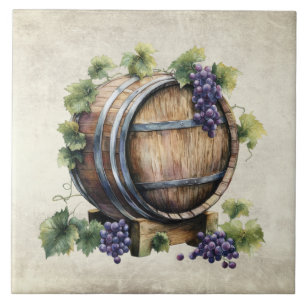 Rustikale Weinfass-Trauben Aquarelle Italienisch Fliese