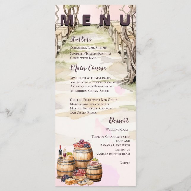 Rustikale Weinkellerei-Hochzeit Inspiriert Menükarte (Vorderseite)