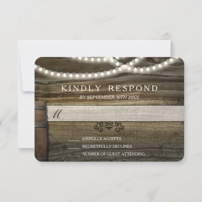 Rustikale Weinkellerei Hochzeit RSVP Karte (Vorderseite)