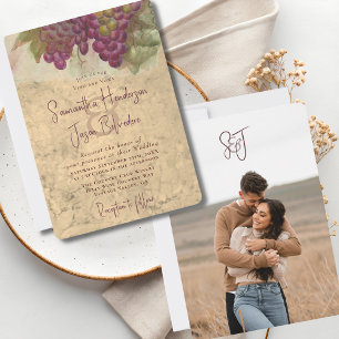 Rustikale Weinland-Hochzeitspaarfotos Einladung