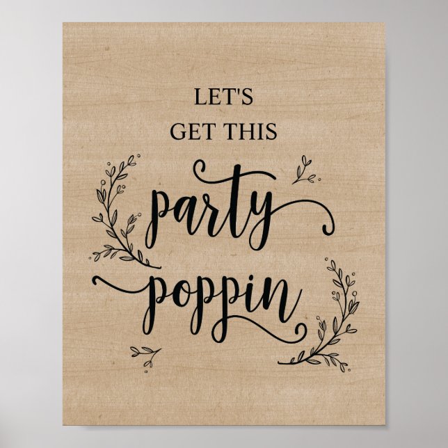 Rustikale Weinreben Hochzeitsparty Poppin Schild P (Vorne)