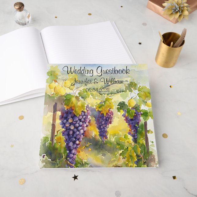 Rustikale Weintrauben Lemons Italien Hochzeit Gästebuch (Vorderseite offen)