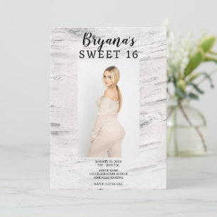 Rustikale Weiße Birke Trendfoto Moderne Sweet 16 Einladung