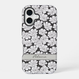 Rustikale weiße Blumen Skizze Schwarz Grau Benutze iPhone 16 Hülle