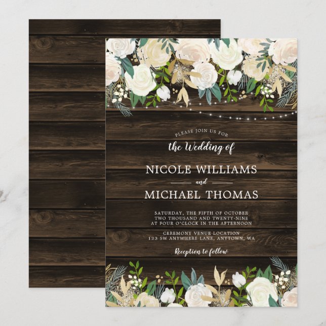 Rustikale, weiße Blumenzwiebellichter Einladung (Vorne/Hinten)