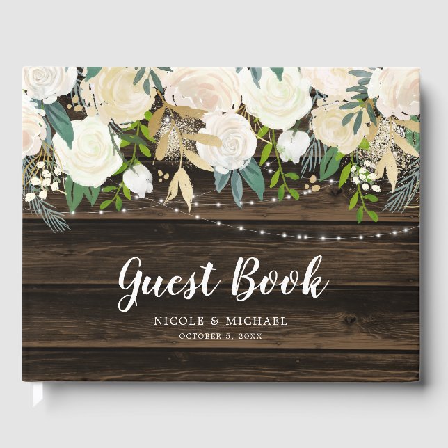 Rustikale, weiße Blumenzwiebellichter Gästebuch (Vorderseite)