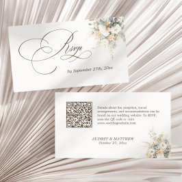 Rustikale weiße Blüten Hochzeit RSVP QR Code Begleitkarte