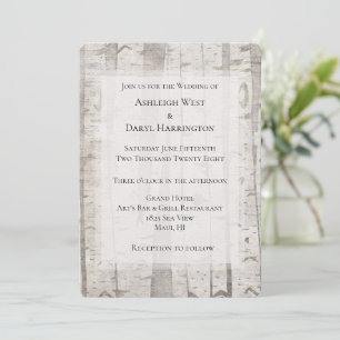 Rustikale Weiße Creme Birken Hochzeit Einladung