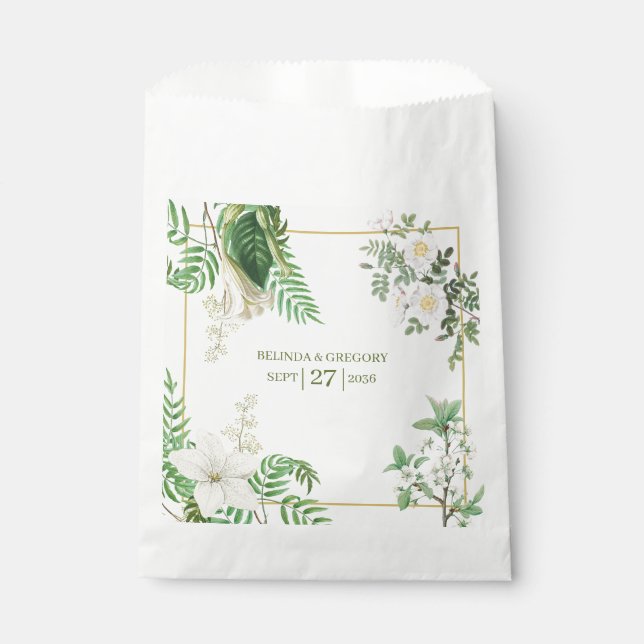 Rustikale, weiße, grüne Aquarellfarben-Goldhochzei Geschenktütchen (Vorderseite)
