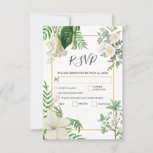 Rustikale, weiße, grüne Aquarellfarben-Goldhochzei RSVP Karte