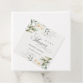 Rustikale weiße Grünpflanzen Blumenstrauß Babydusc Geschenkanhänger