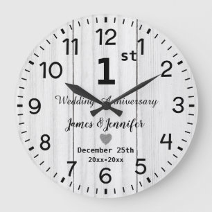 Rustikale weiße Holz 1. Hochzeitsjubiläum individu Große Wanduhr