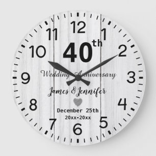Rustikale weiße Holz 40. Hochzeitstag individuell Große Wanduhr