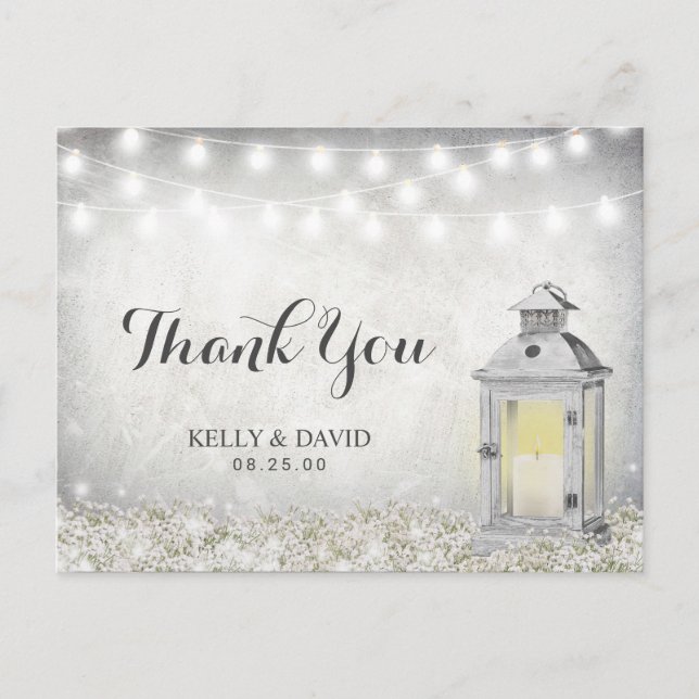 Rustikale Weiße Laterne Hochzeit Danke Postkarte (Vorderseite)