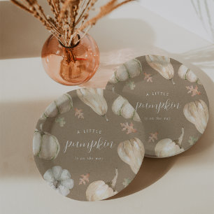 Rustikale weiße Pumpkins Fall Baby-Dusche Pappteller