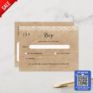 Rustikale weiße Spitzen-Hochzeits-RSVP für passend Postkarte