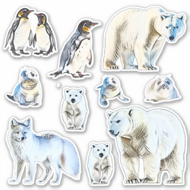 Rustikale weiße Wasserfarbentiere Vinyl Stickers Aufkleber (Vorderseite)