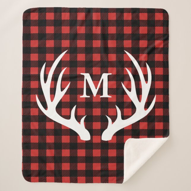 Rustikale Weißhirschgewächse & Buffalo Karo Karier Sherpadecke (Vorderseite)