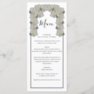 Rustikale Weißrosen-Hochzeit Menükarte