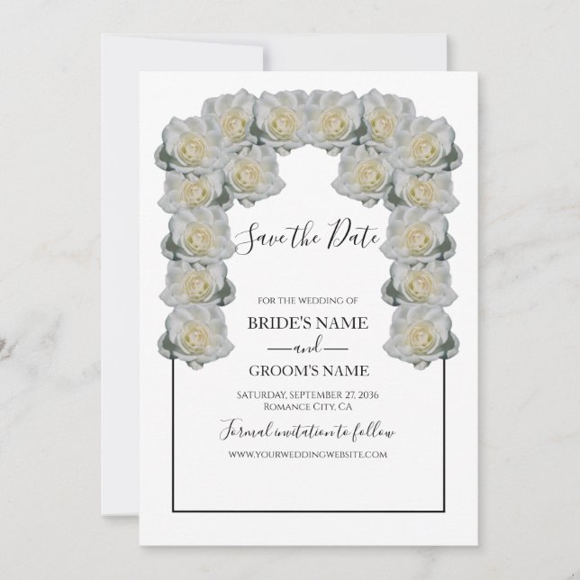 Rustikale Weißrosen-Hochzeit retten das Datum Save The Date (Vorderseite)
