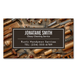 Rustikale Werkzeuge Carpenter Handyman Woodworker Magnetische Visitenkarte