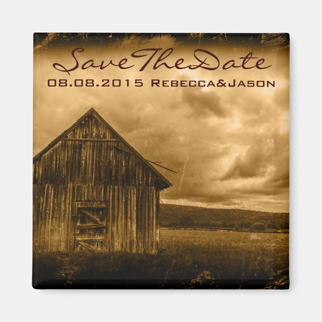 rustikale Western Bauernhof alte Scheune Hochzeit Magnet (Vorne)