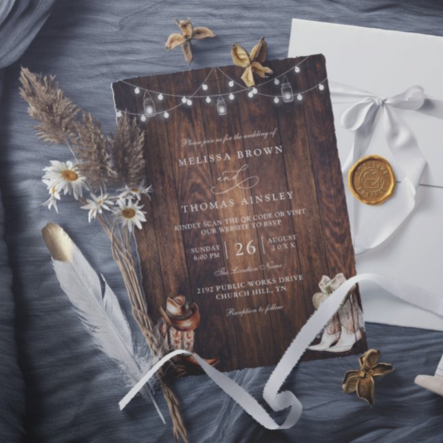 Rustikale Western-Country-Barn-QR-Code-Hochzeit Einladung (Von Creator hochgeladen)