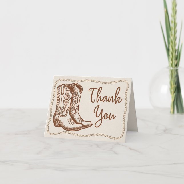 Rustikale Western Cowgirl Stiefel Handgezeichnete  Dankeskarte (Vorderseite)