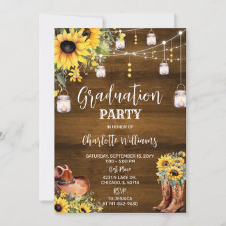 Rustikale Western Graduation Party Sonnenblumen Einladung