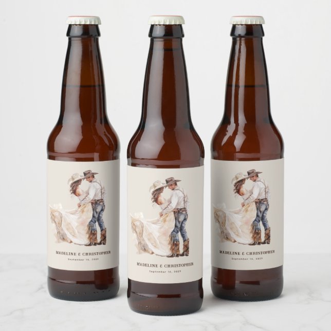 Rustikale Western-Hochzeit Bierflaschenetikett (Flaschen)