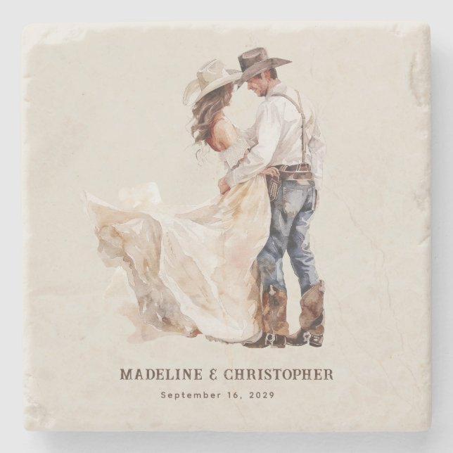 Rustikale Western-Hochzeit Steinuntersetzer (Vorderseite)