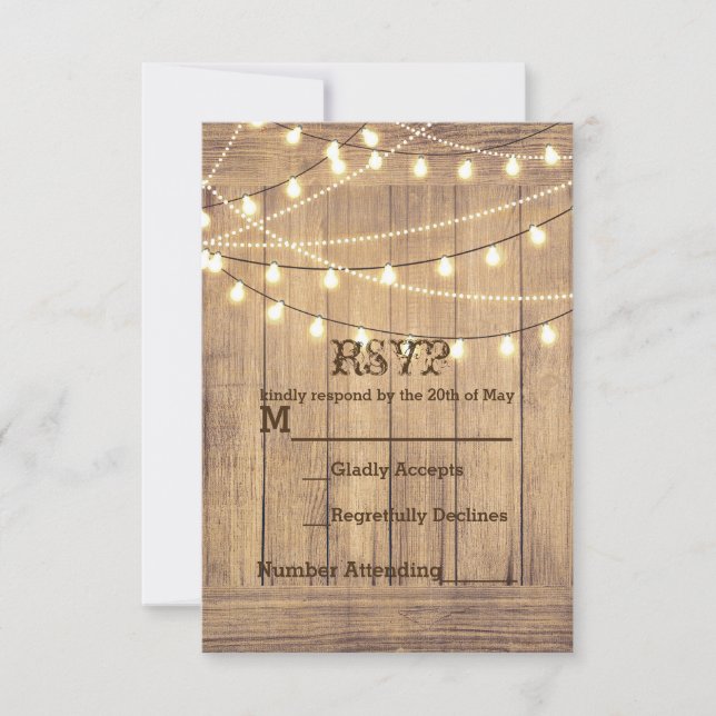 Rustikale Western Holz- und Lichtkarte RSVP (Vorderseite)