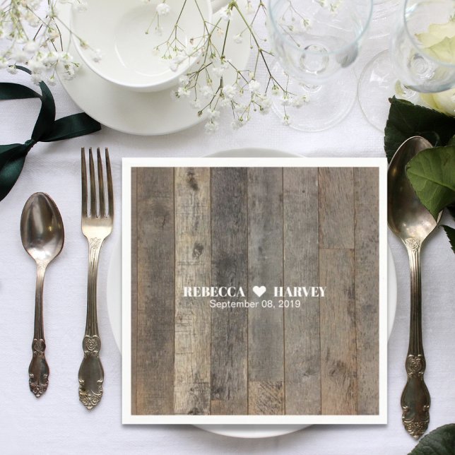 Rustikale Western Holzkornstall Hochzeit Serviette (rustic western country woodgrain barn wedding paper napkins)
