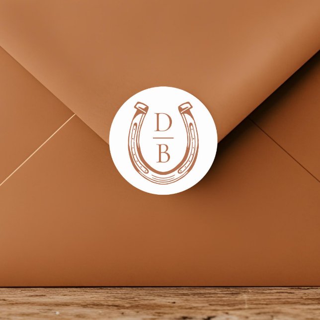 Rustikale Western-Hufeisen-Monogramm-Hochzeit Runder Aufkleber (Rustic Western Horseshoe Custom Monogram Wedding Classic Round Sticker)