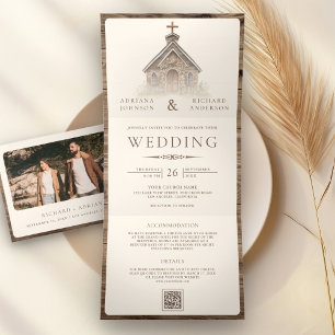 Rustikale Western Kapelle auf einer Hochzeit Dreifach Gefaltete Einladung