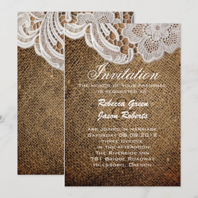 rustikale Western Land Hochzeit und Spitze Einladung (Vorne/Hinten)