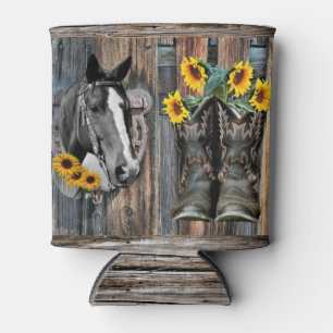 Rustikale Western-Pferd-Cowboy-Stiefel Sonnenblume Dosenkühler