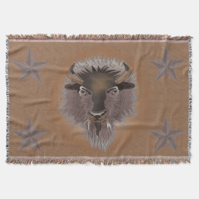 Rustikale Western Plains Bison Throw Blanket Decke (Vorderseite)