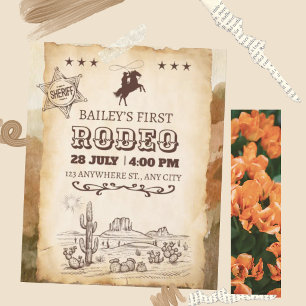 Rustikale Western-Rodeo-Cowboy-Erstes-Rodeo-Geburt Einladung
