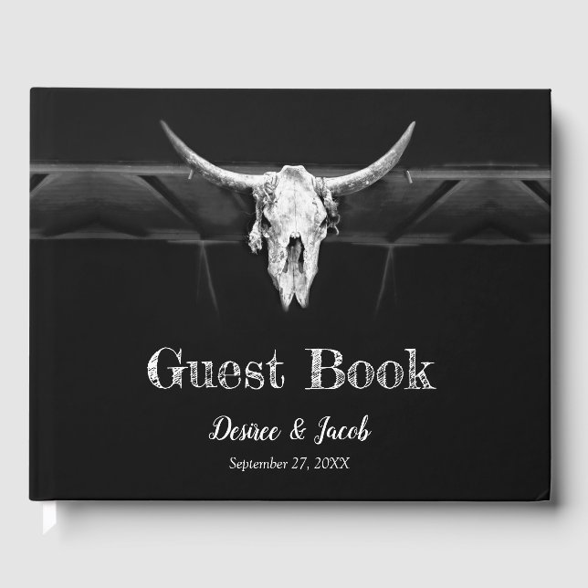 Rustikale Western-Schwarz-Weiß-Bullen-Hochzeit Gästebuch (Vorderseite)